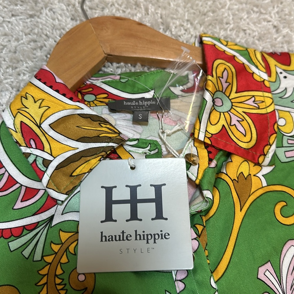 Haute Hippie Small Style Women’s Multicolored Silky Cropped Shirt - Picture 9 of 10